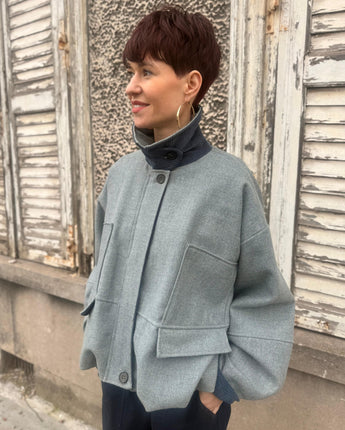 blouson gris détails velours marine marque Johanna Paris - Boutique MC by Chloé