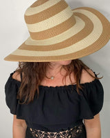 capeline chapeau pour femme rayé camel et beige 