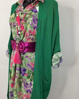 Robe fluide fleurie pour femme couleur verte avec fleurs rose et violette