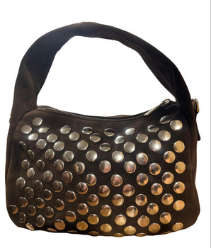 Mini sac en cuir souple clouté – Choco