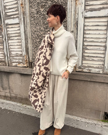 pantalon jambes larges velours, marque Johanna Paris, couleur écru