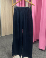 Pantalon jambes larges, version velours, marque Johanna Paris, couleur marine