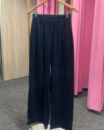 Pantalon jambes larges, version velours, marque Johanna Paris, couleur marine