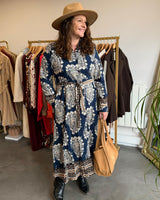 Robe longue bleue imprimée bohème – Collection Pulpeuse