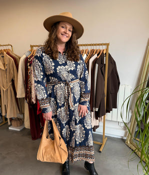 Robe longue bleue imprimée bohème – Collection Pulpeuse