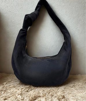 Sac cuir nubuck - demi lune taupe zipé