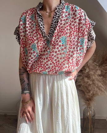 blouse col V fleurs et leopard johanna paris