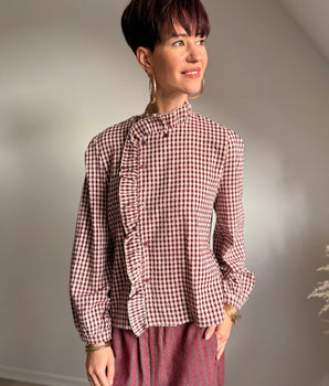 Chemise petits carreaux bordeaux et son. Ol