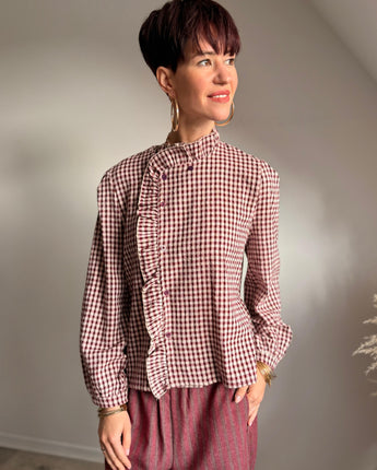 Chemise petits carreaux bordeaux et son. Ol