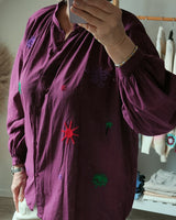 chemise tendance pour femme coupe loose couleur violet avec broderies