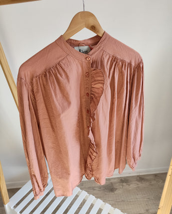chemisier uni à volant au niveau des boutons en voile de coton, très légère, tendance, pour printemps-été