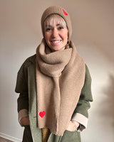 ensemble coeur bonnet et écharpe beige