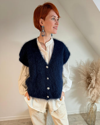 gilet en mohair, boutons bijoux, sans manches Johanna Paris