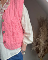 veste sans manches matelassée rose en gaze de coton 