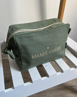 trousse de toilette broderie mamie cherie doré couleur vert sauge