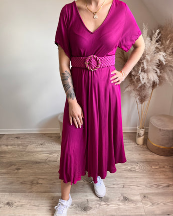 robe longue violette pour femme manches courtes 