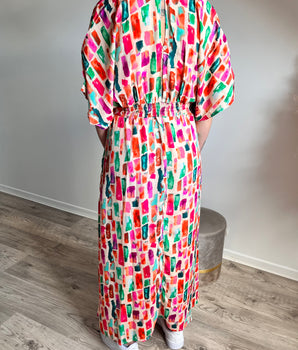 robe longue fluide pour femme coloré avec taille élastiquée et manches oversize 