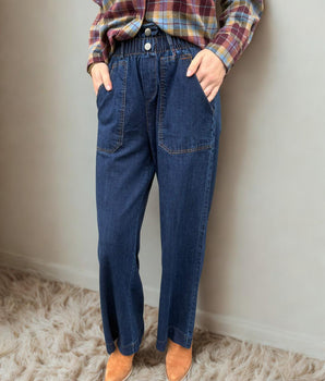 pantalon version jean PO long, grandes poches, marque Johanna Paris