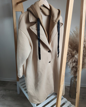 manteau beige doublé polaire avec capuche grande taille jusqu'à 50