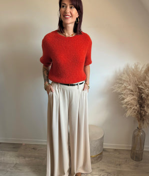 pantalon fluide et léger à pinces, avec ceinture, écru , jambes larges
