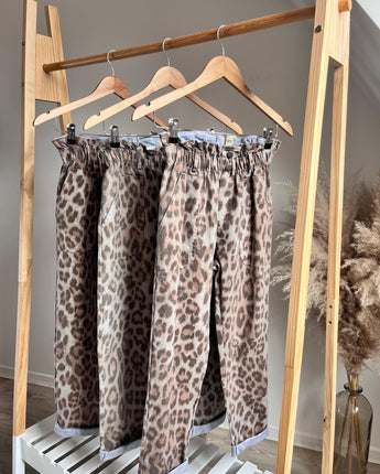 pantalon léopard taille haute avec taille froncée 