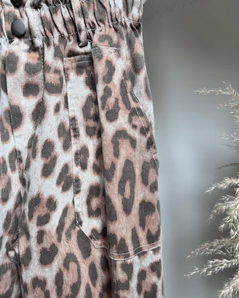 pantalon léopard beige grande poche coupe tendance pour femme taille haute 