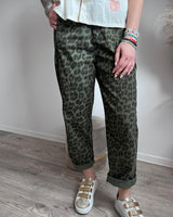 pantalon léopard kaki coupe droite pour femme 