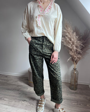 pantalon léopard couleur kaki pour femme look tendance mode à Lille