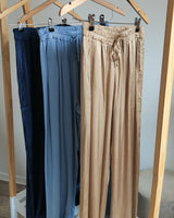 palazzo satin bleu ciel ou marine ou doré taille élastique