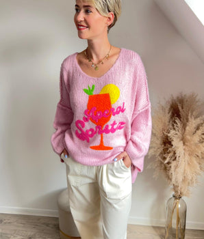 pull col V coupe loose, rose, apérol spritz grande taille