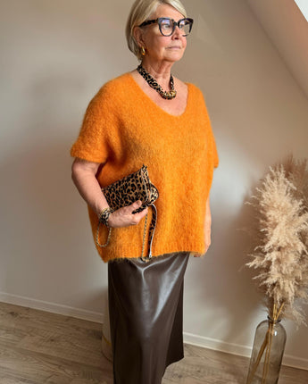 pull mohair orange sans manche loose grande taille