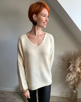 pull mohair col V beige