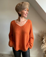 pull mohair col V couleur brique grande taille