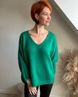 pull mohair col V vert émeraude oversize