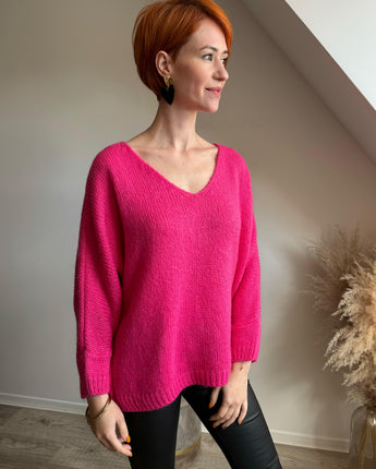 pull mohair rose fushia col V