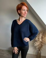 pull marine col V en mohair