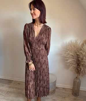 Robe longue plissée choco