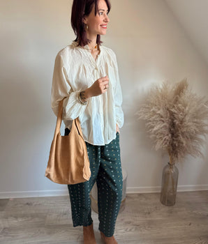 Sac cabas ultra souple en cuir nubuck camel avec pochette