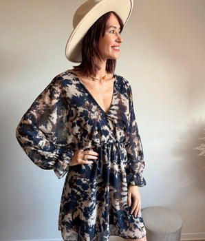 Robe fluide en voile col V - Agathe