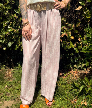 Pantalon léger fines rayures et sa ceinture