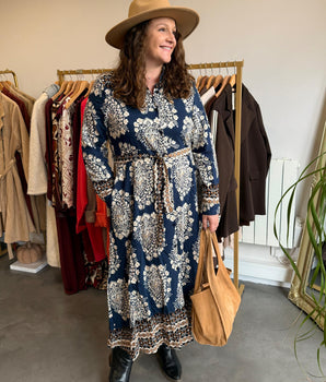 Robe longue bleue imprimée bohème – Collection Pulpeuse