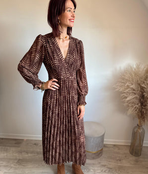 Robe longue plissée choco