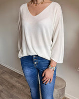 pull fin blanc tout doux manches 3/4
