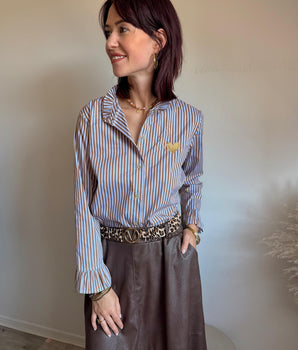 Chemise rayée choco & bleu - détail coeur