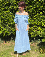 robe longue d'été, épaules dénudées, bohème chic jaune ou bleu ciel, MC by Chloé