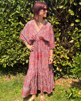 robe fluide, aérienne, en soie, coloris rouge taille unique 34/44