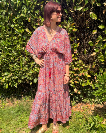 robe fluide, aérienne, en soie, coloris rouge taille unique 34/44