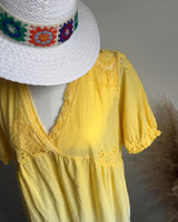robe longue jaune tie and dye avec broderie