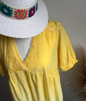 robe longue jaune tie and dye avec broderie