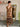 Robe longue bohème en voile de coton imprimée camel, beige et chocolat avec décolleté en V volanté – taille 36 à 40.